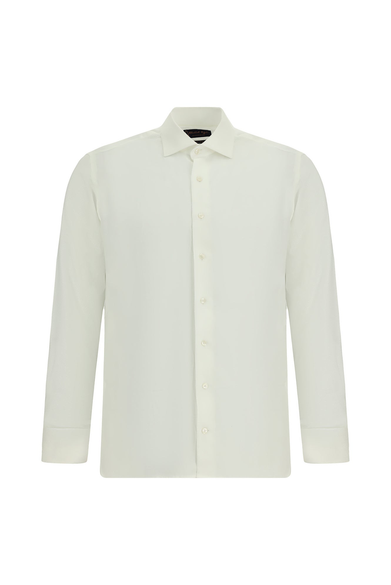 Beyaz Uzun Kol Slim Fit Dar Kesim Desenli Manşetli Pamuk Gömlek