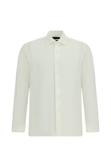 Beyaz Uzun Kol Slim Fit Dar Kesim Desenli Manşetli Pamuk Gömlek