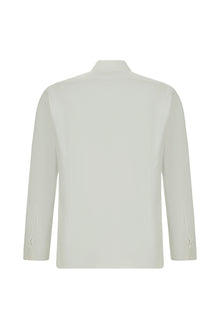 Beyaz Uzun Kol Slim Fit Dar Kesim Desenli Manşetli Pamuk Gömlek