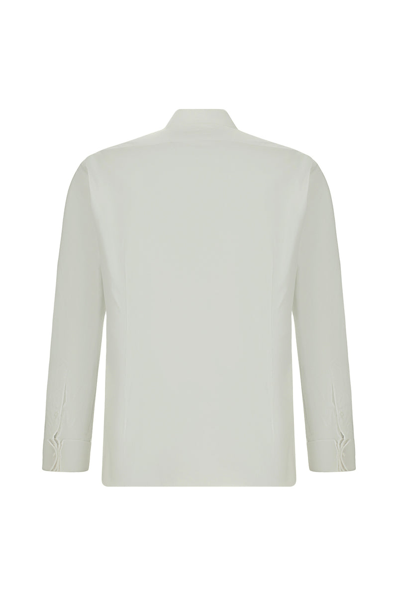 Beyaz Uzun Kol Slim Fit Dar Kesim Desenli Manşetli Pamuk Gömlek