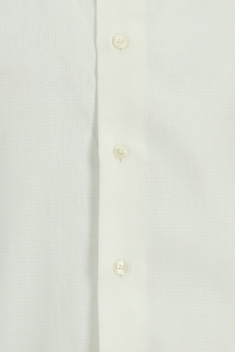 Beyaz Uzun Kol Slim Fit Dar Kesim Desenli Manşetli Pamuk Gömlek