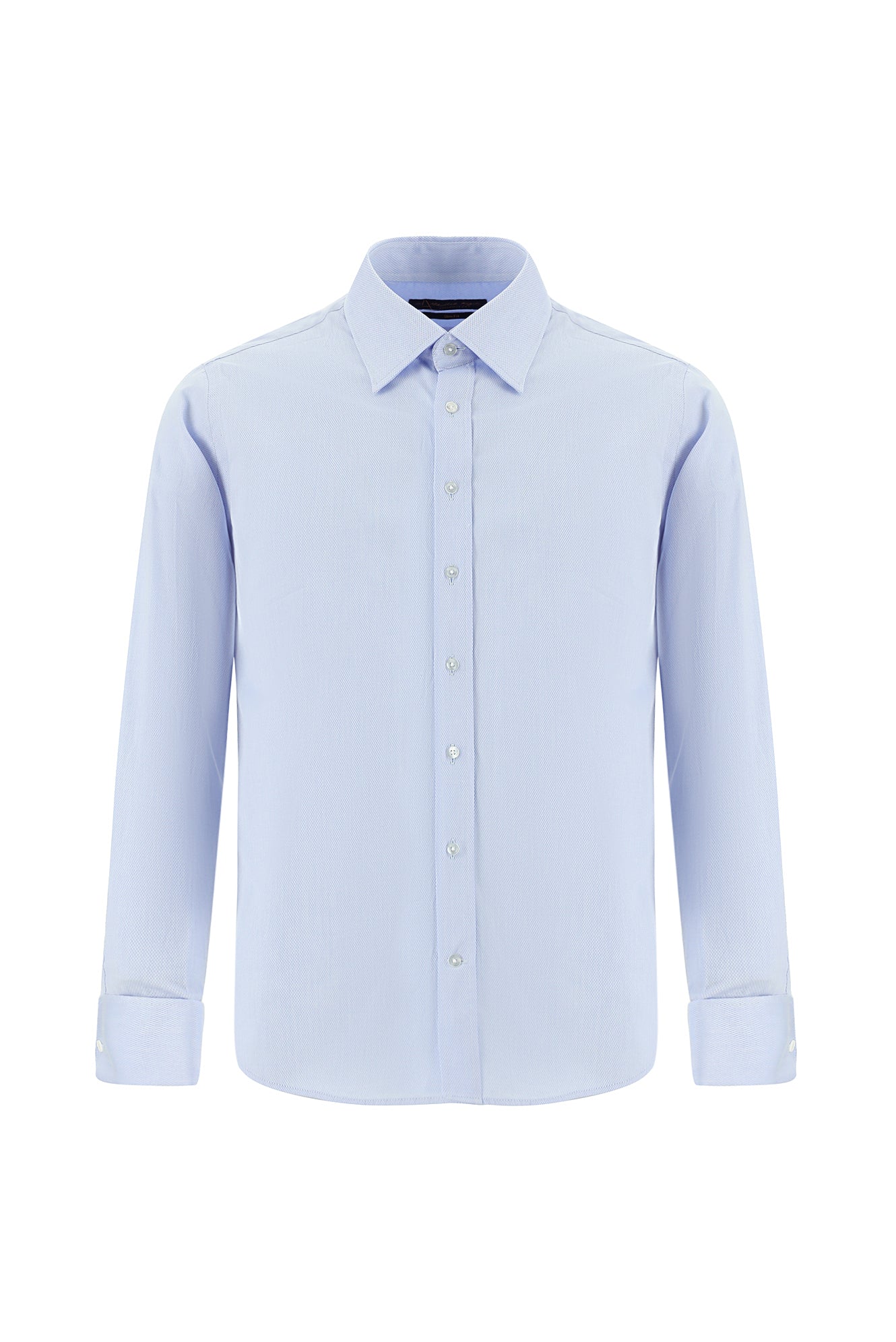 Açık Mavi Uzun Kol Slim Fit Dar Kesim Desenli Manşetli Pamuk Gömlek