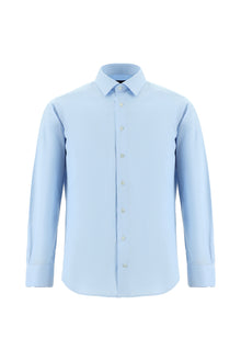 Uçuk Mavi Uzun Kol Slim Fit Dar Kesim Desenli Klasik Pamuk Gömlek