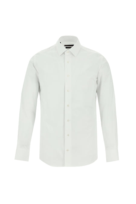 Beyaz Uzun Kol Slim Fit Dar Kesim Desenli Klasik Pamuk Gömlek