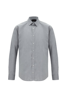 Koyu Lacivert Uzun Kol Slim Fit Dar Kesim Klasik Desenli Pamuk Gömlek