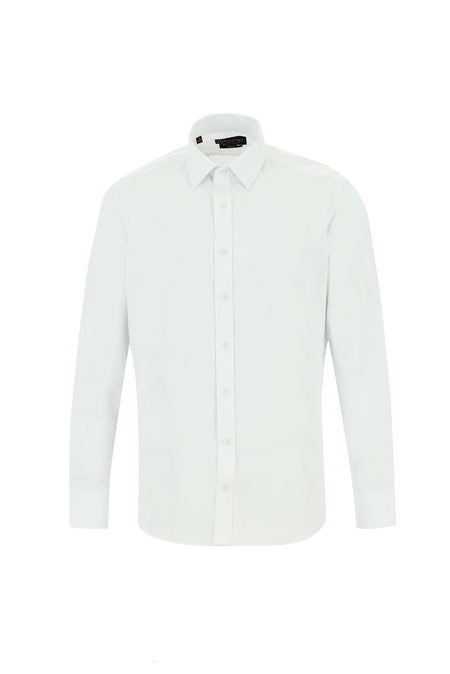 Beyaz Uzun Kol Slim Fit Dar Kesim Klasik Desenli Pamuk Gömlek