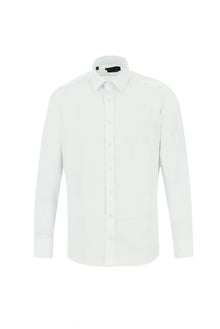 Beyaz Uzun Kol Slim Fit Dar Kesim Klasik Desenli Pamuk Gömlek