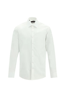 Beyaz Uzun Kol Slim Fit Dar Kesim Desenli Klasik Pamuk Gömlek