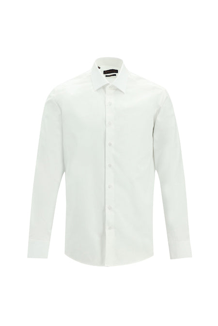 Beyaz Uzun Kol Slim Fit Dar Kesim Desenli Klasik Pamuk Gömlek
