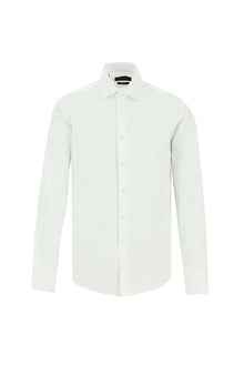 Beyaz Uzun Kol Slim Fit Dar Kesim Klasik Desenli Pamuk Gömlek
