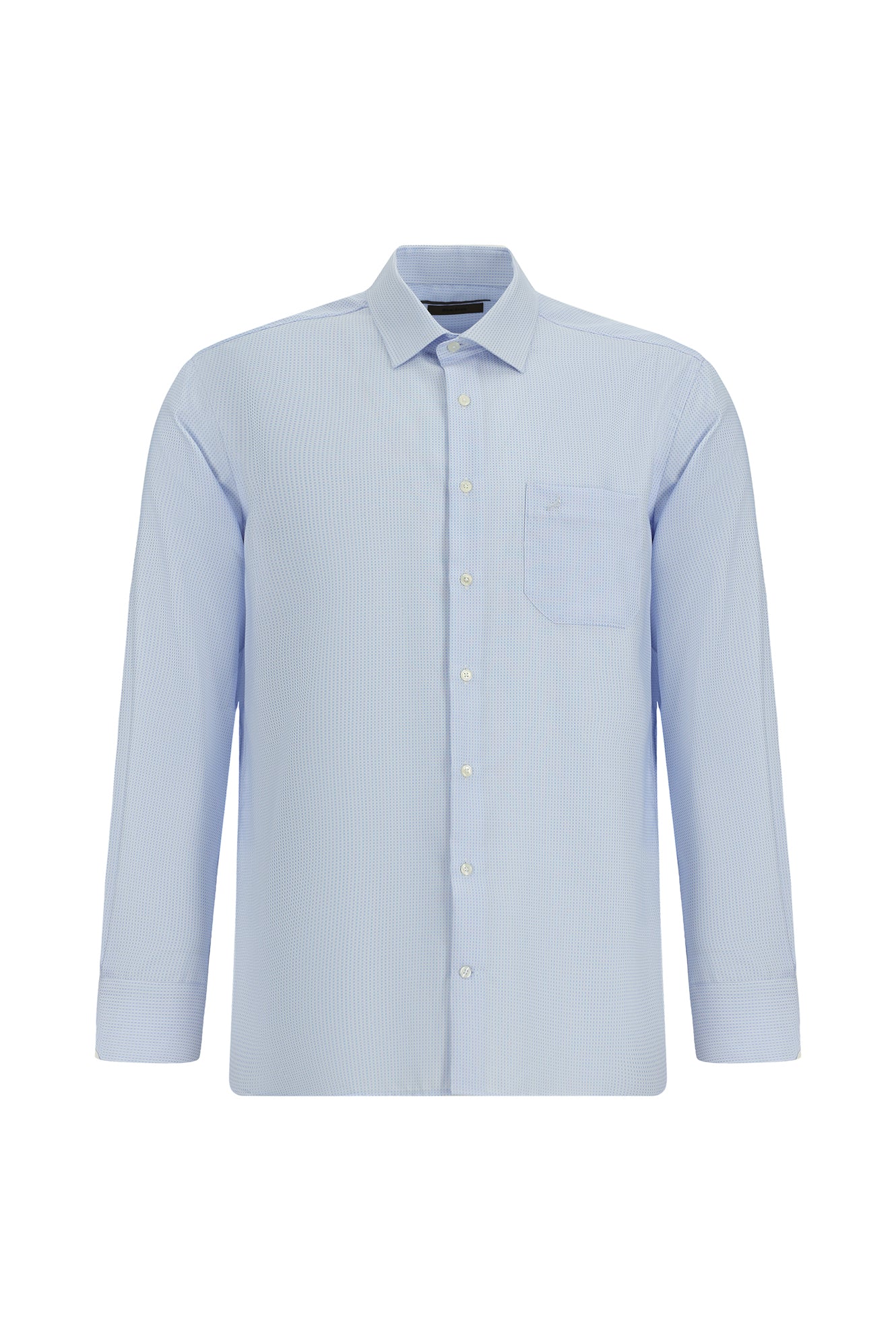 Açık Mavi Uzun Kol Klasik Cepli Non Iron Desenli Pamuk Gömlek