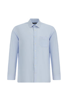 Açık Mavi Uzun Kol Klasik Cepli Non Iron Desenli Pamuk Gömlek