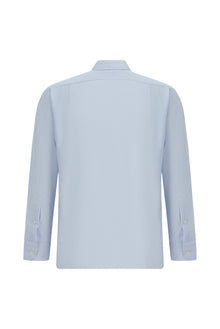 Açık Mavi Uzun Kol Klasik Cepli Non Iron Desenli Pamuk Gömlek