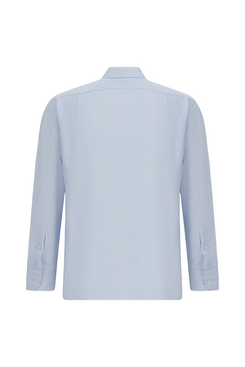 Açık Mavi Uzun Kol Klasik Cepli Non Iron Desenli Pamuk Gömlek