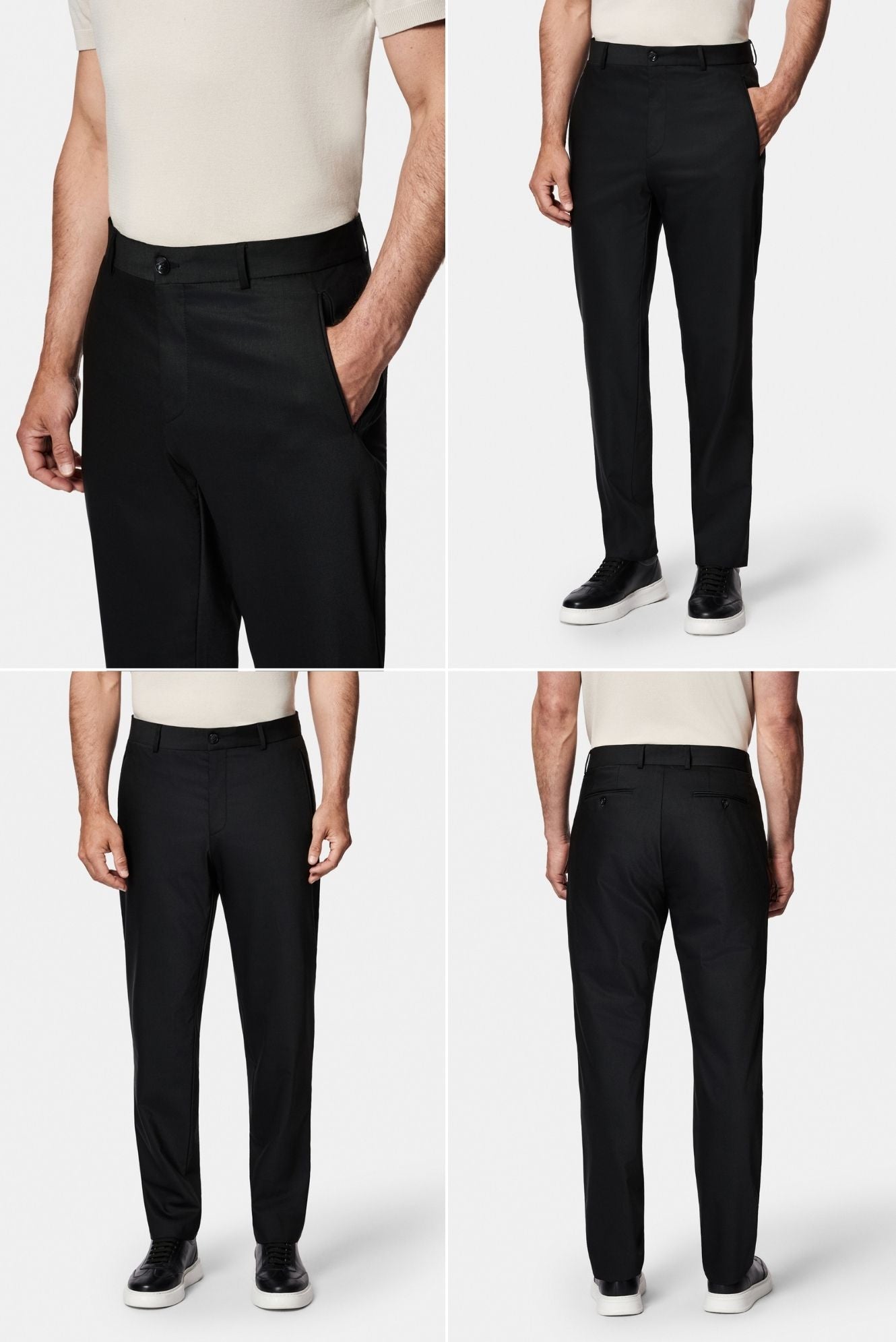 Siyah 6 Drop Regular Fit Standart Kesim Yünlü Gömlek Yaka Cepli Beli Lastikli Spor Astarsız Takım Elbise