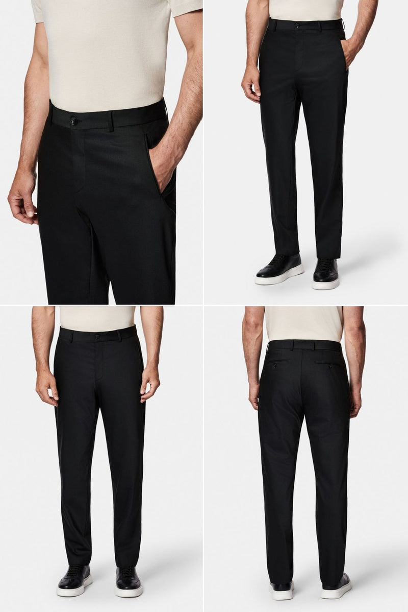 Siyah 6 Drop Regular Fit Standart Kesim Yünlü Gömlek Yaka Cepli Beli Lastikli Spor Astarsız Takım Elbise