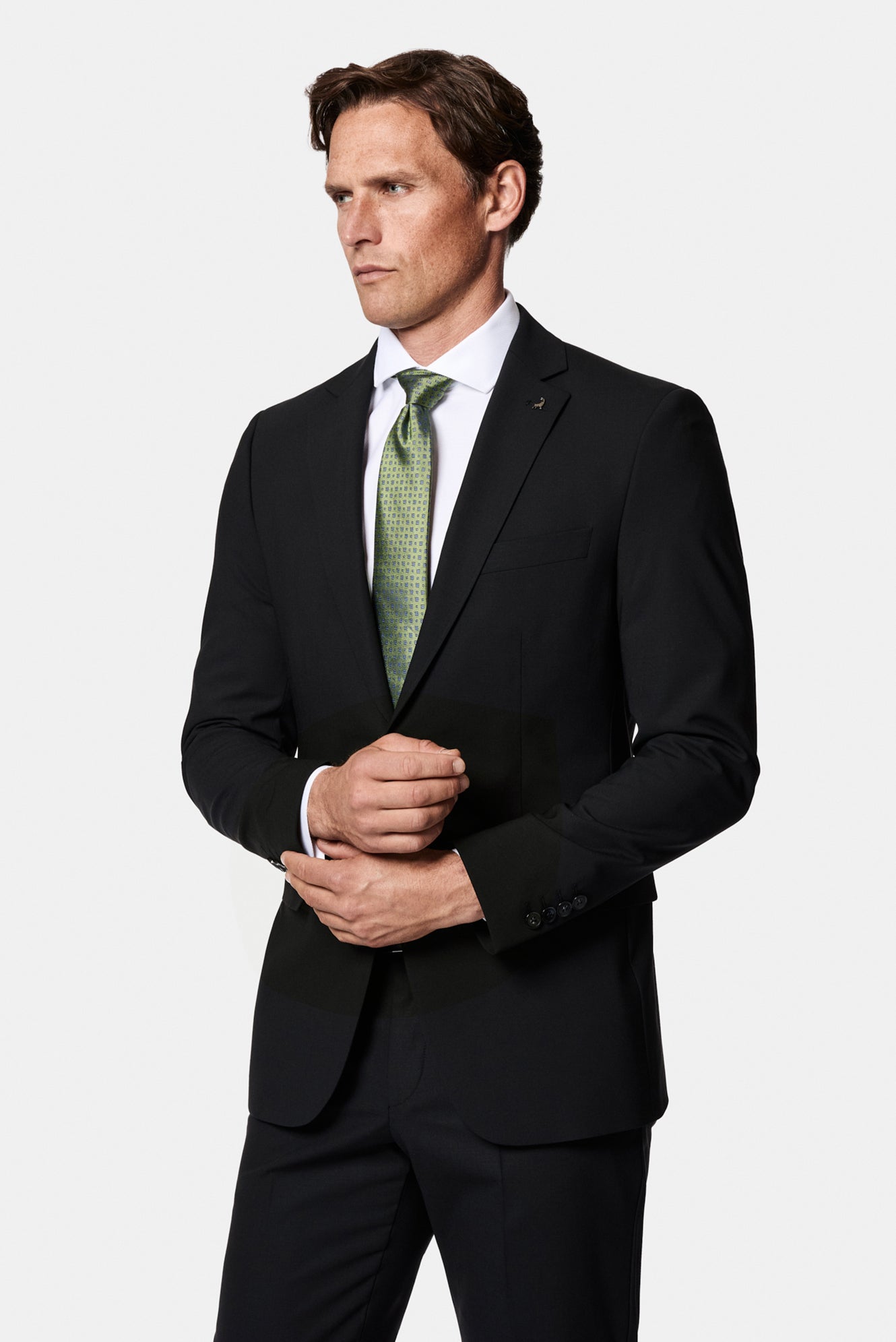 Siyah 6 Drop Regular Fit Standart Kesim Çantalı Flex Suit Yünlü Takım Elbise