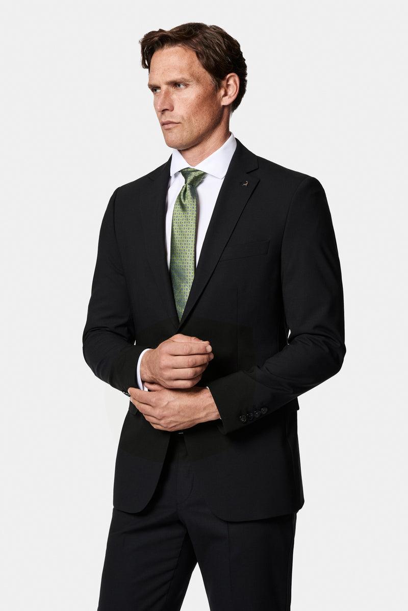 Siyah 6 Drop Regular Fit Standart Kesim Çantalı Flex Suit Yünlü Takım Elbise