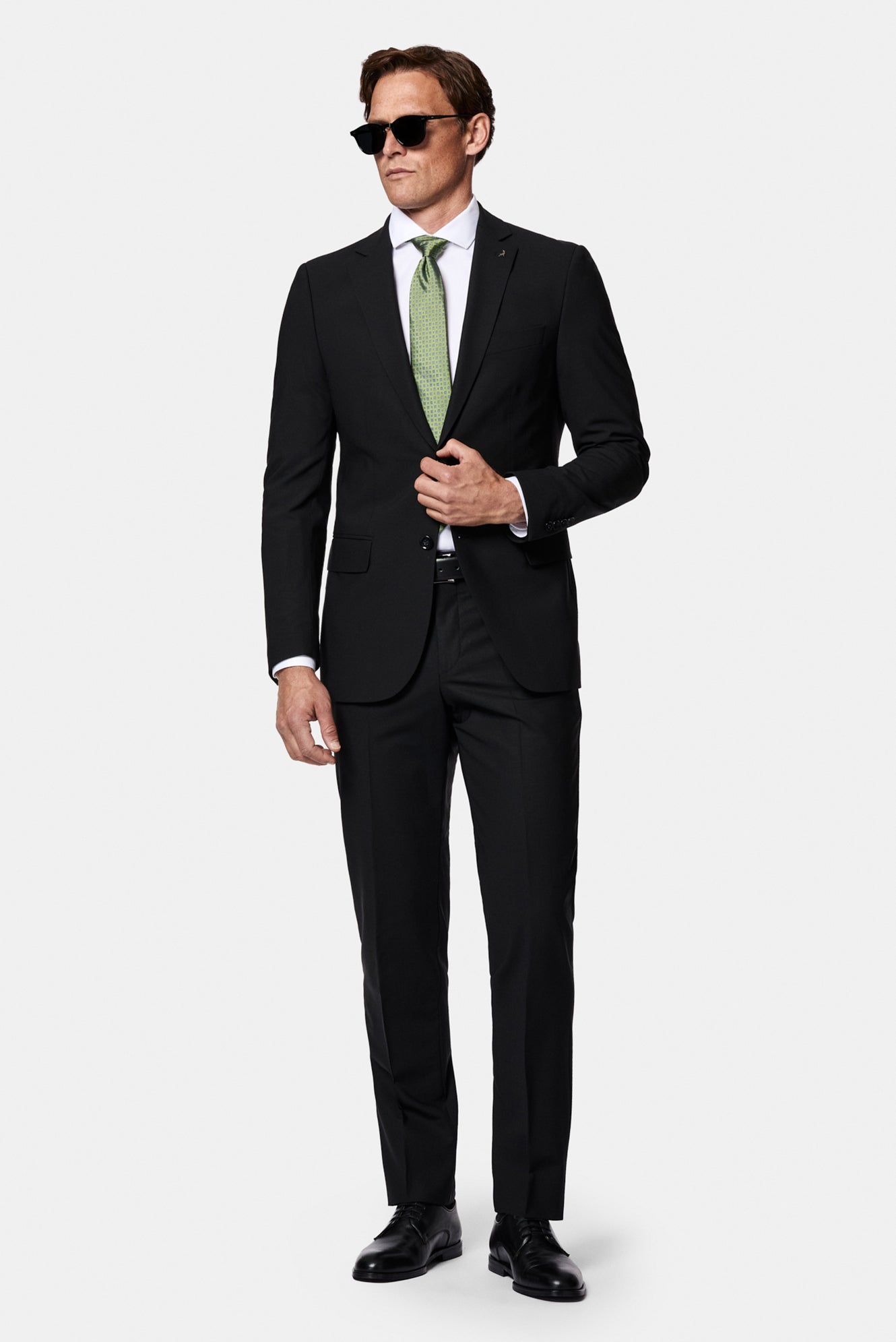 Siyah 6 Drop Regular Fit Standart Kesim Çantalı Flex Suit Yünlü Takım Elbise