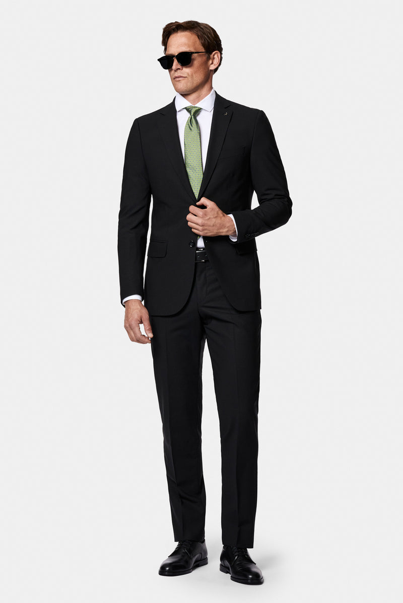 Siyah 6 Drop Regular Fit Standart Kesim Çantalı Flex Suit Yünlü Takım Elbise