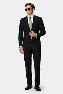 Siyah 4 Drop Relaxed Fit Rahat Kesim Çantalı Flex Suit Yünlü Takım Elbise