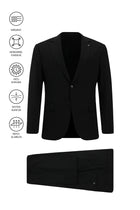 Siyah Regular Fit Çantalı Flex Suit Yünlü Klasik Takım Elbise