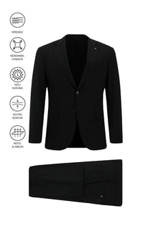 Siyah Regular Fit Çantalı Flex Suit Yünlü Klasik Takım Elbise