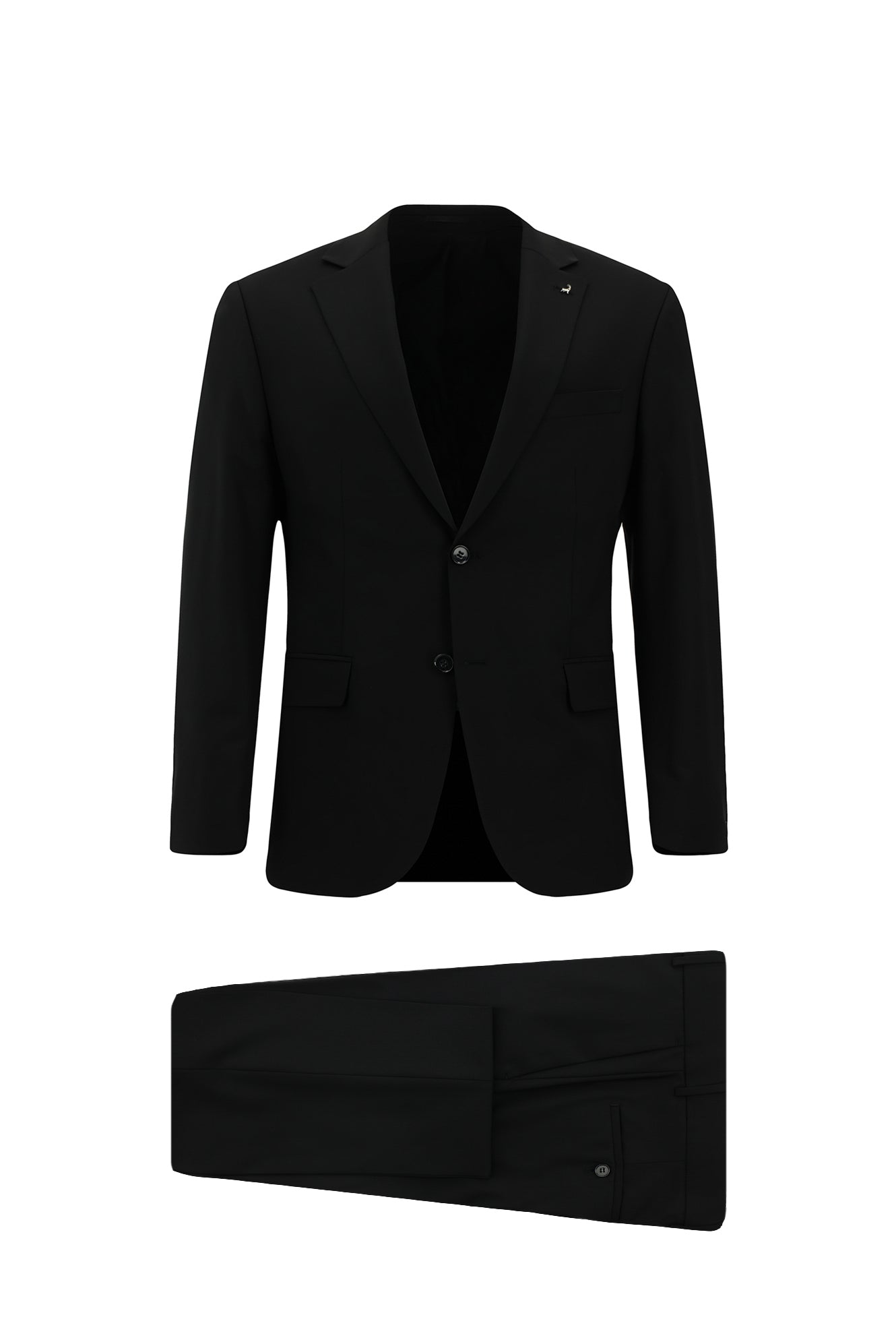 Siyah Regular Fit Çantalı Flex Suit Yünlü Klasik Takım Elbise