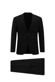 Siyah Regular Fit Çantalı Flex Suit Yünlü Klasik Takım Elbise
