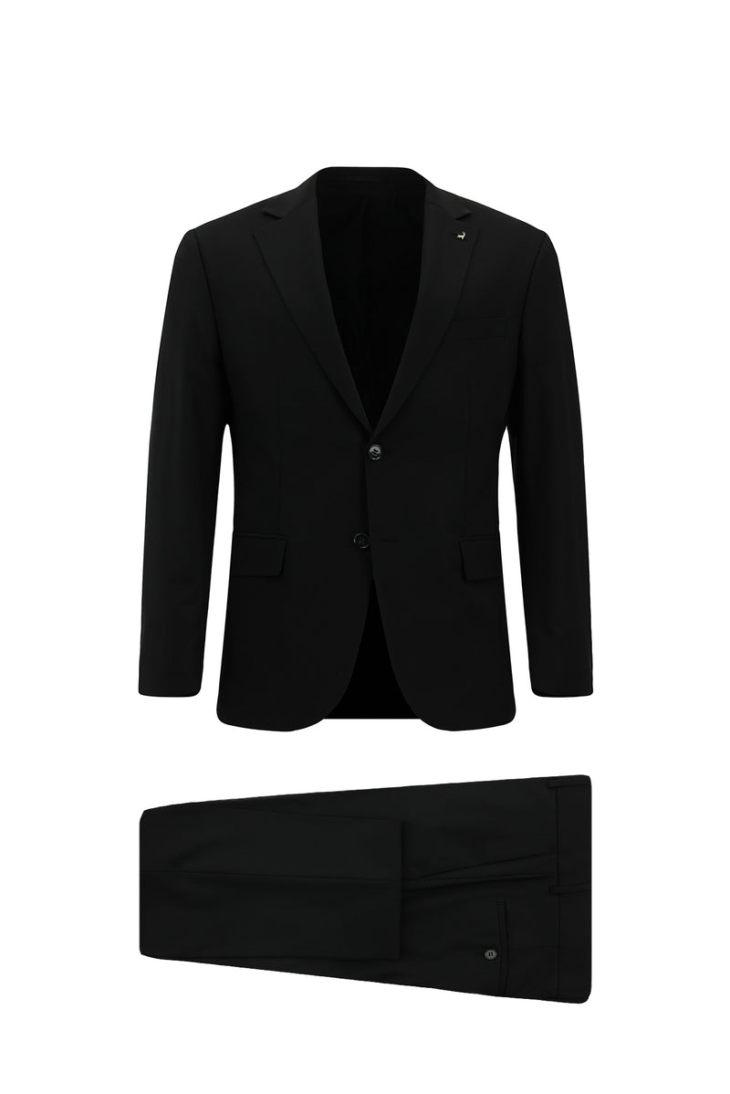 Siyah Regular Fit Çantalı Flex Suit Yünlü Klasik Takım Elbise