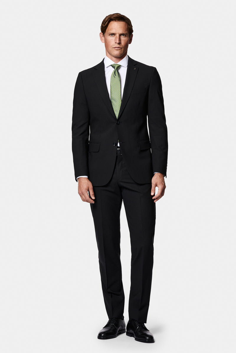 Siyah 6 Drop Regular Fit Standart Kesim Çantalı Flex Suit Yünlü Takım Elbise