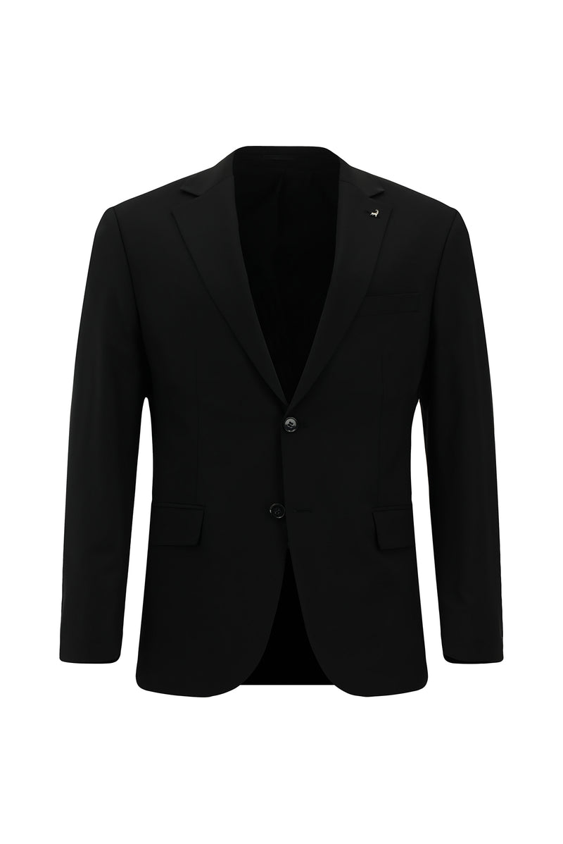 Siyah Regular Fit Çantalı Flex Suit Yünlü Klasik Takım Elbise