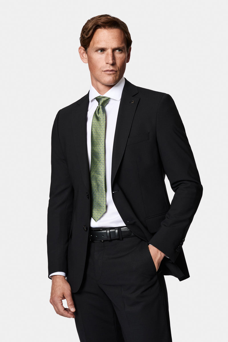 Siyah 6 Drop Regular Fit Standart Kesim Çantalı Flex Suit Yünlü Takım Elbise