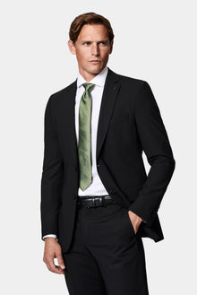 Siyah 4 Drop Relaxed Fit Rahat Kesim Çantalı Flex Suit Yünlü Takım Elbise