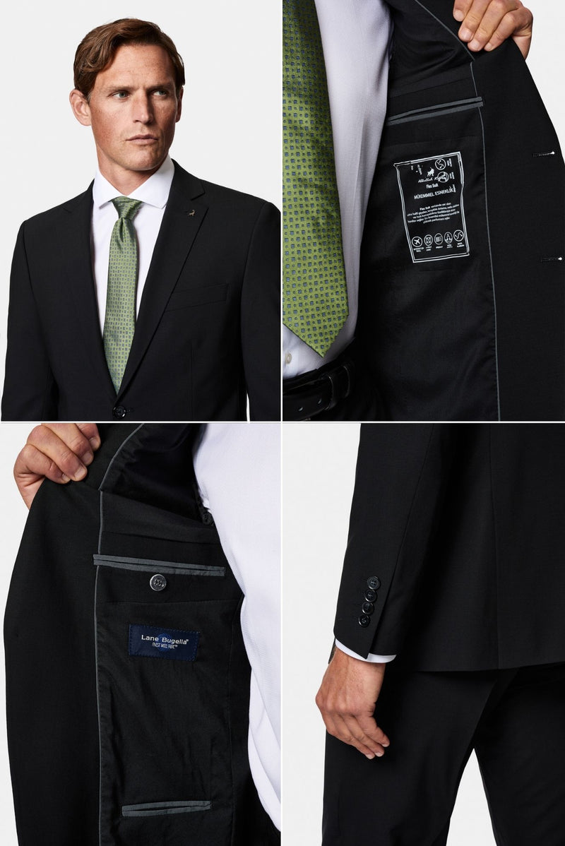 Siyah 6 Drop Regular Fit Standart Kesim Çantalı Flex Suit Yünlü Takım Elbise