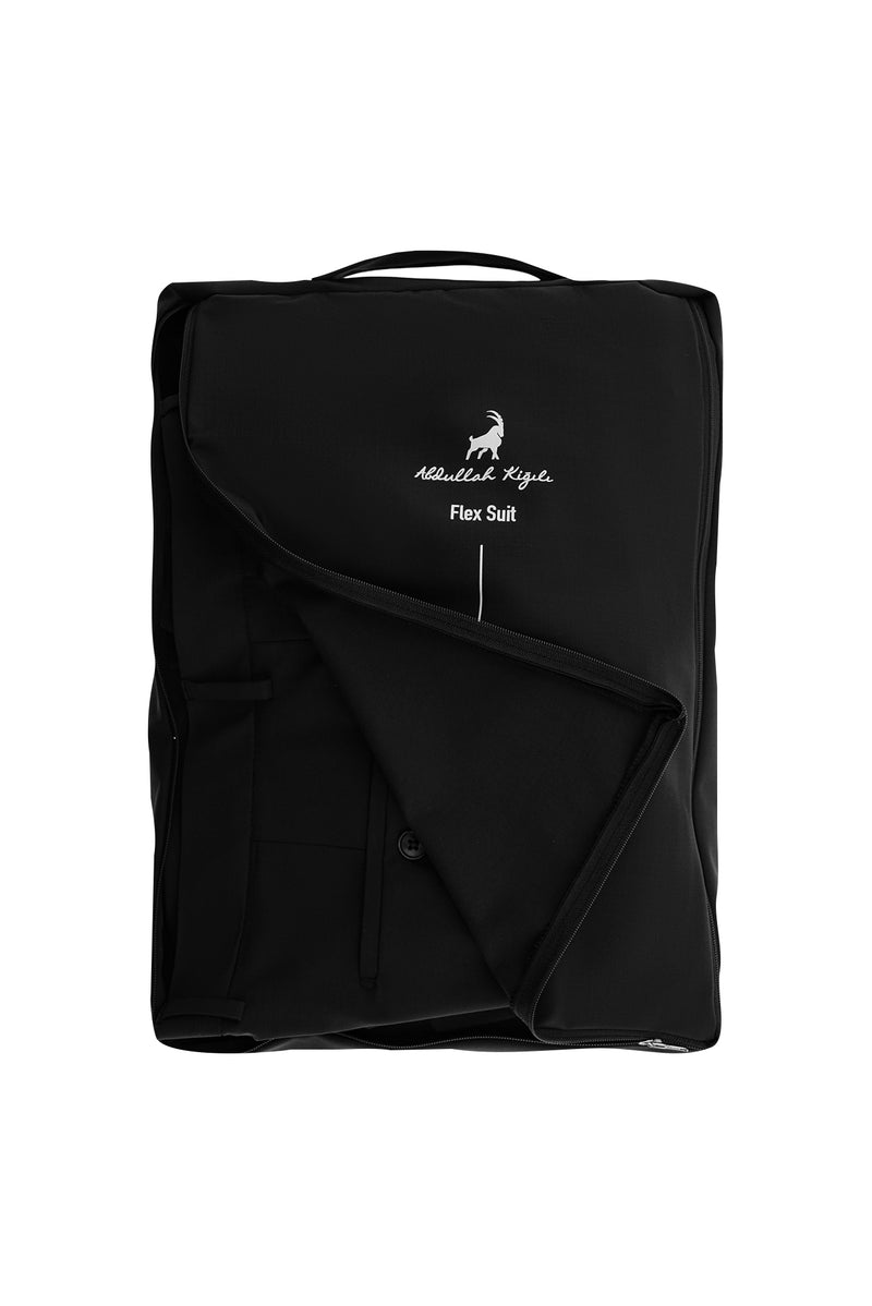 Siyah Regular Fit Çantalı Flex Suit Yünlü Klasik Takım Elbise
