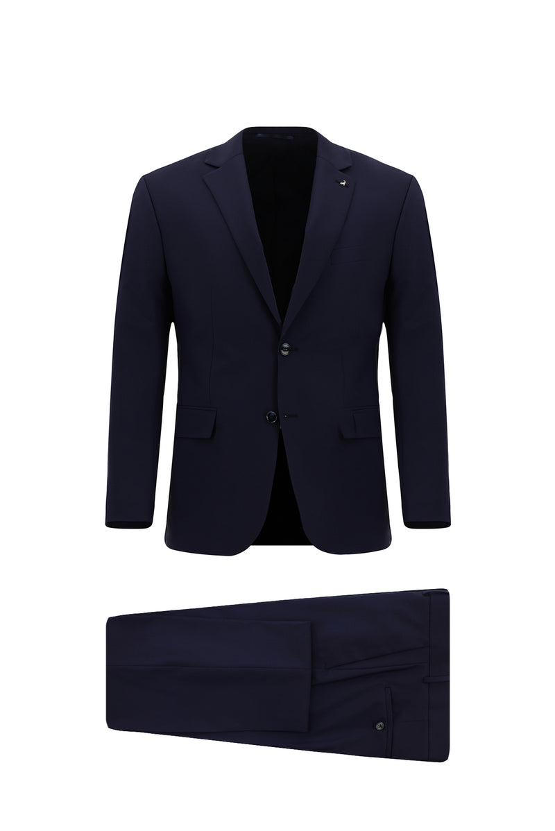 Koyu Lacivert Regular Fit Çantalı Flex Suit Yünlü Klasik Takım Elbise