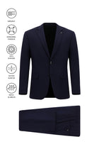 Koyu Lacivert Regular Fit Çantalı Flex Suit Yünlü Klasik Takım Elbise