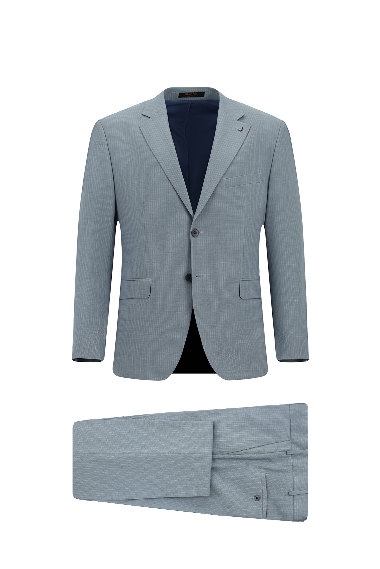 Açık Mavi Relaxed Fit Rahat Kesim Çizgili Yünlü Klasik Takım Elbise