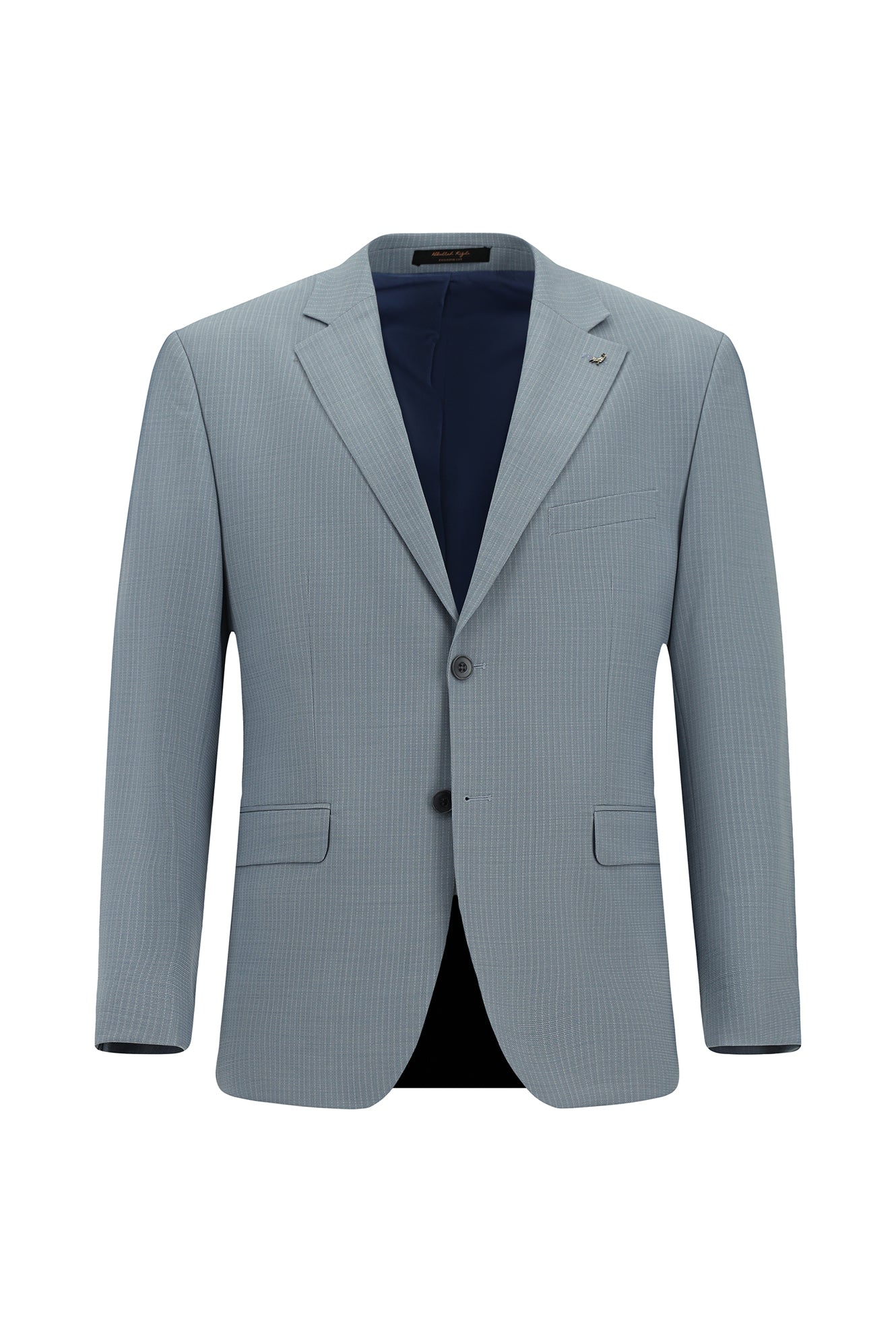 Açık Mavi Relaxed Fit Rahat Kesim Çizgili Yünlü Klasik Takım Elbise