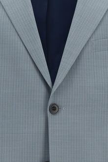 Açık Mavi Relaxed Fit Rahat Kesim Çizgili Yünlü Klasik Takım Elbise