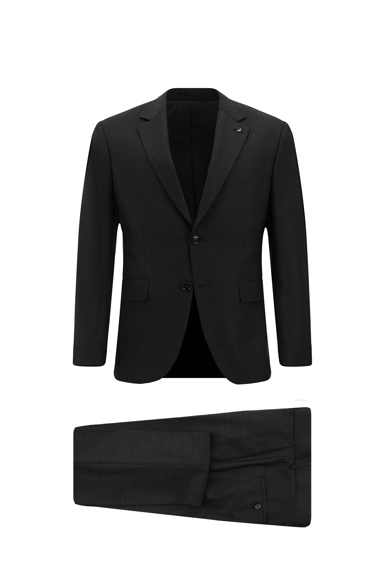 Koyu Füme Slim Fit Dar Kesim Çantalı Flex Suit Yünlü Klasik Takım