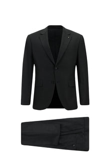 Koyu Füme Slim Fit Dar Kesim Çantalı Flex Suit Yünlü Klasik Takım