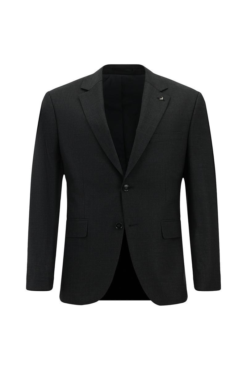Koyu Füme Slim Fit Dar Kesim Çantalı Flex Suit Yünlü Klasik Takım