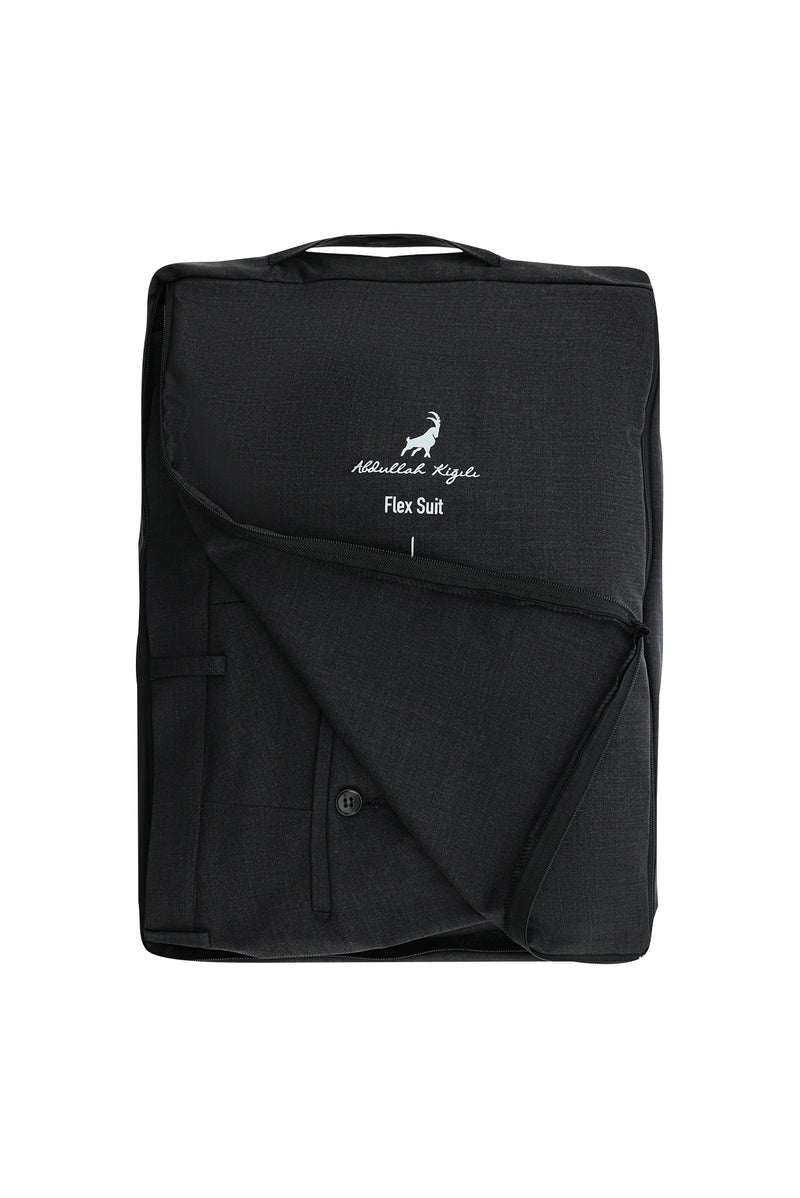 Koyu Füme Slim Fit Dar Kesim Çantalı Flex Suit Yünlü Klasik Takım