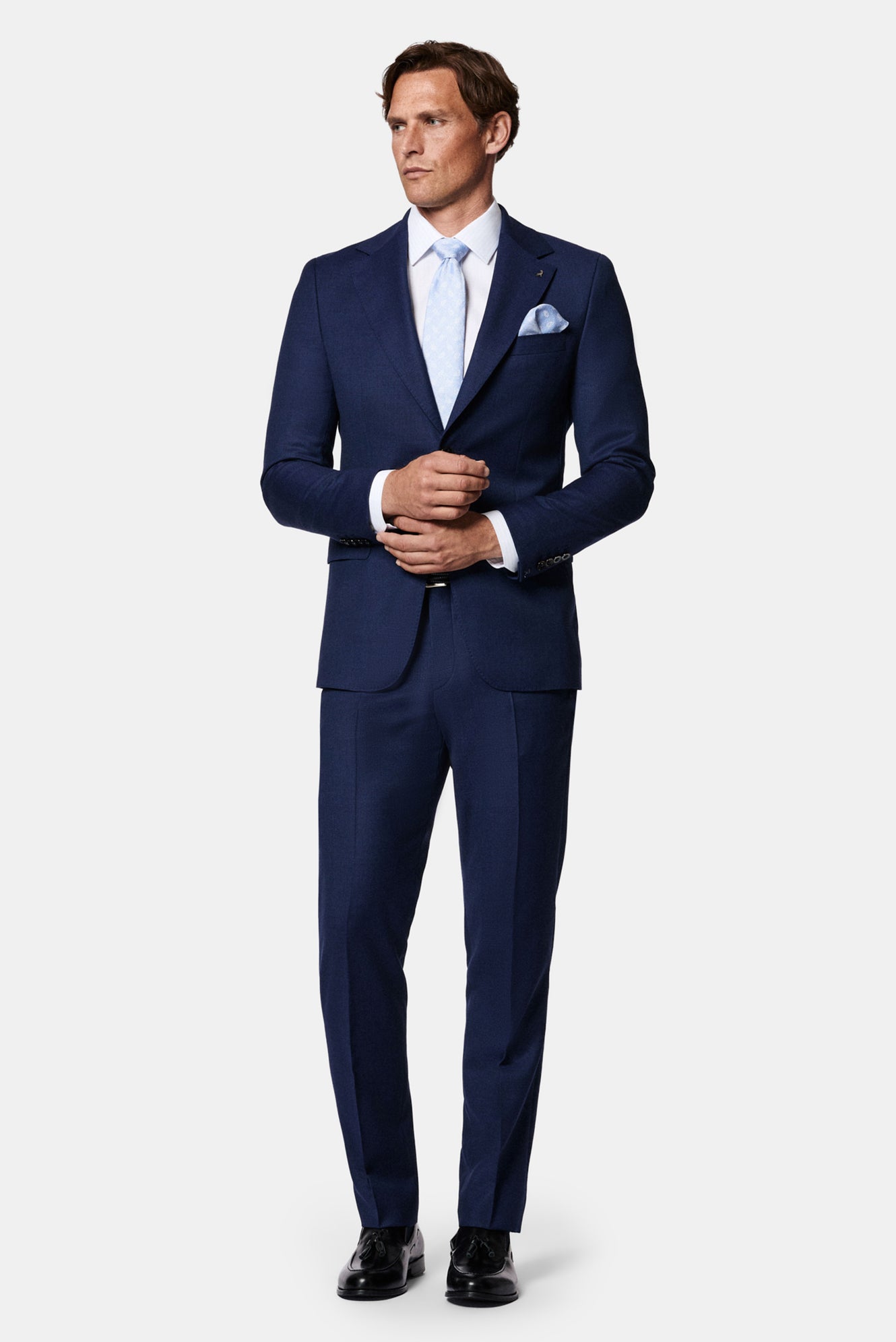 Orta Lacivert 6 Drop Regular Fit Standart Kesim Mono Yaka %100 Yün İtalyan Takım Elbise