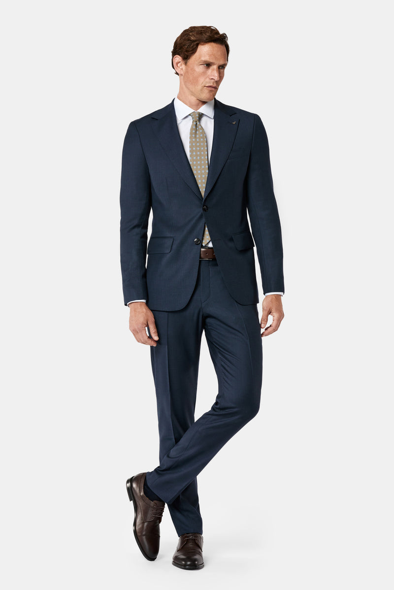 Koyu Lacivert 6 Drop Regular Fit Standart Kesim Mono Yaka %100 Yün İtalyan Takım Elbise