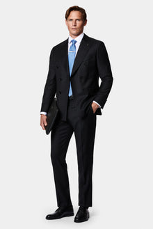 Siyah 6 Drop Regular Fit Standart Kesim %100 Yün Kruvaze Çizgili İtalyan Takım Elbise