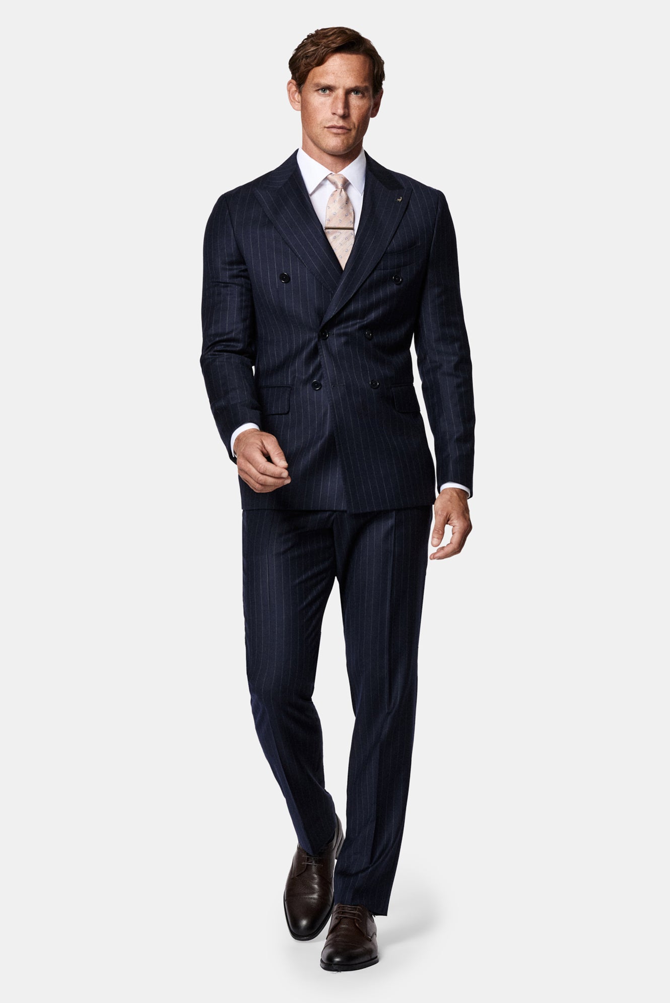Koyu Lacivert 6 Drop Regular Fit Standart Kesim %100 Yün Kruvaze Çizgili İtalyan Takım Elbise