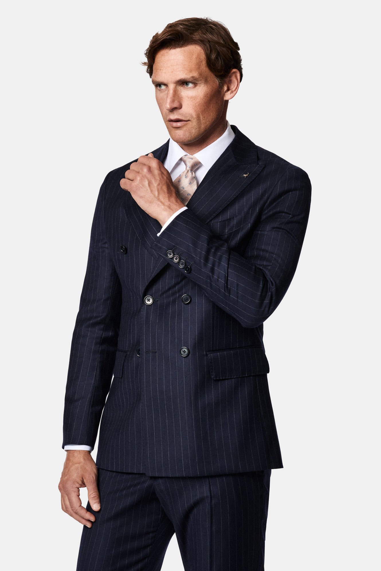 Koyu Lacivert 6 Drop Regular Fit Standart Kesim %100 Yün Kruvaze Çizgili İtalyan Takım Elbise